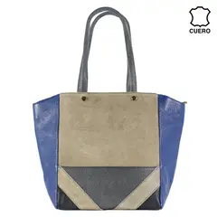 MAILEA - Cartera cuero esquinas oblicuas para mujer azul