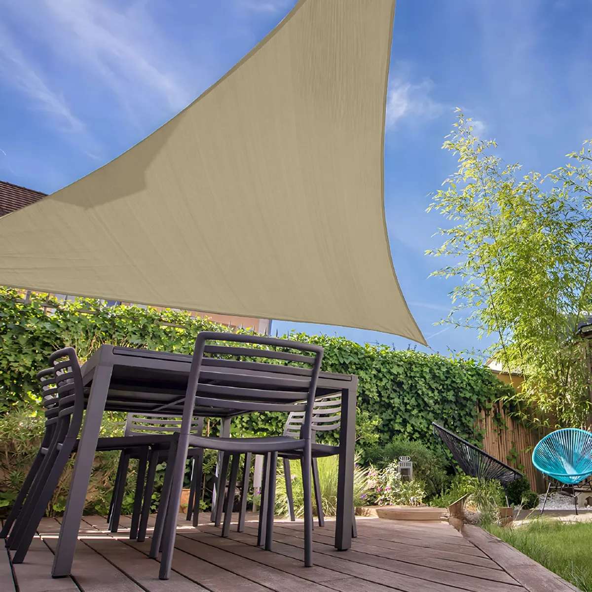 MIGLU - Toldo Vela Triangular Kaki más Kit De Instalación