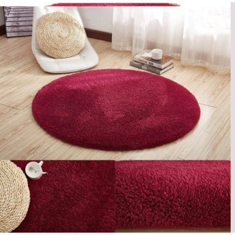 GENERAC - Alfombras peluda tipo Shaggy Redondas 150x150 cm Burdeo