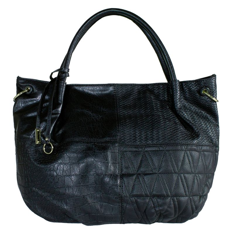 MAILEA - Cartera ecocuero patch 2 manillas para mujer negro