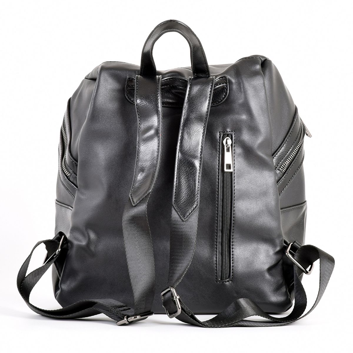 MAILEA - Mochila ecocuero bolsillo alargado para mujer negro