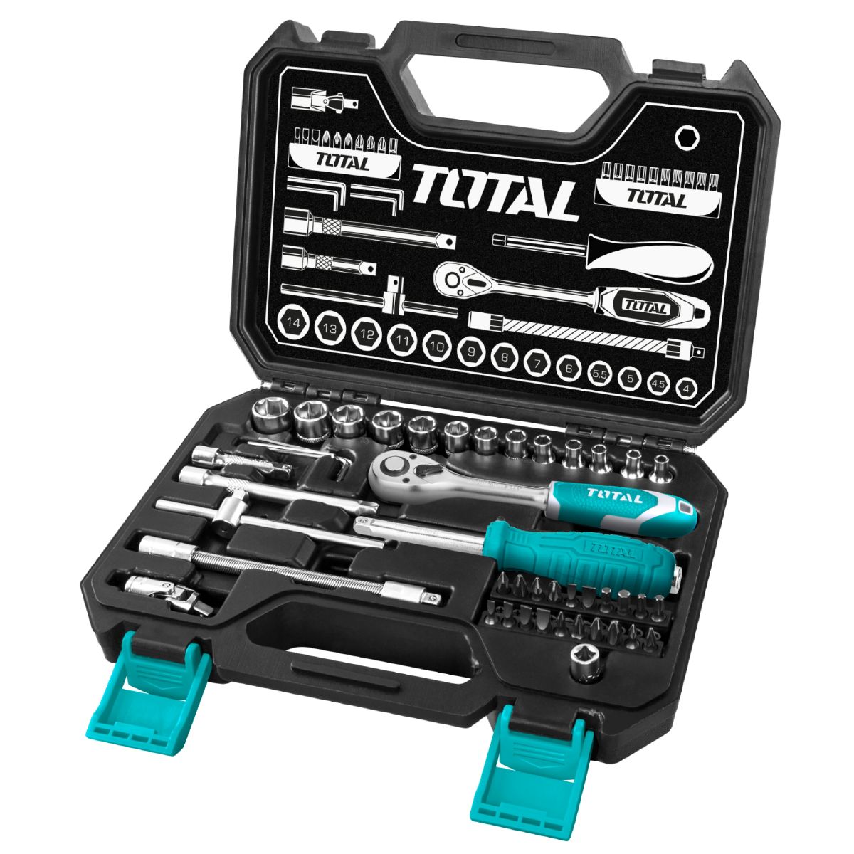 TOTAL TOOLS - Juego De Dados 1/4 45pzas Portátiles + Maleta Total