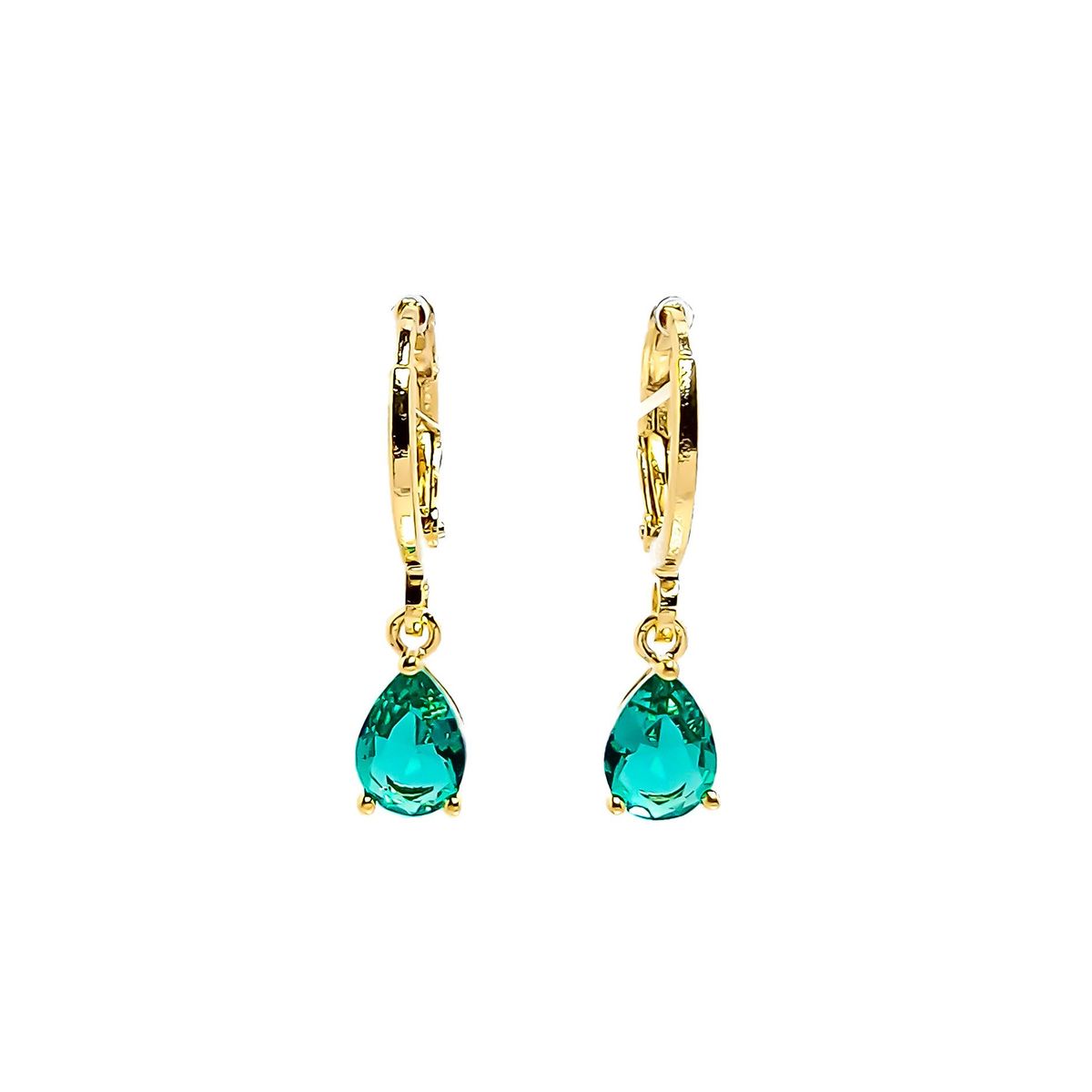 COGGIOLA - Aros Argollas Circón Gota Verde Enchapado Oro 18K