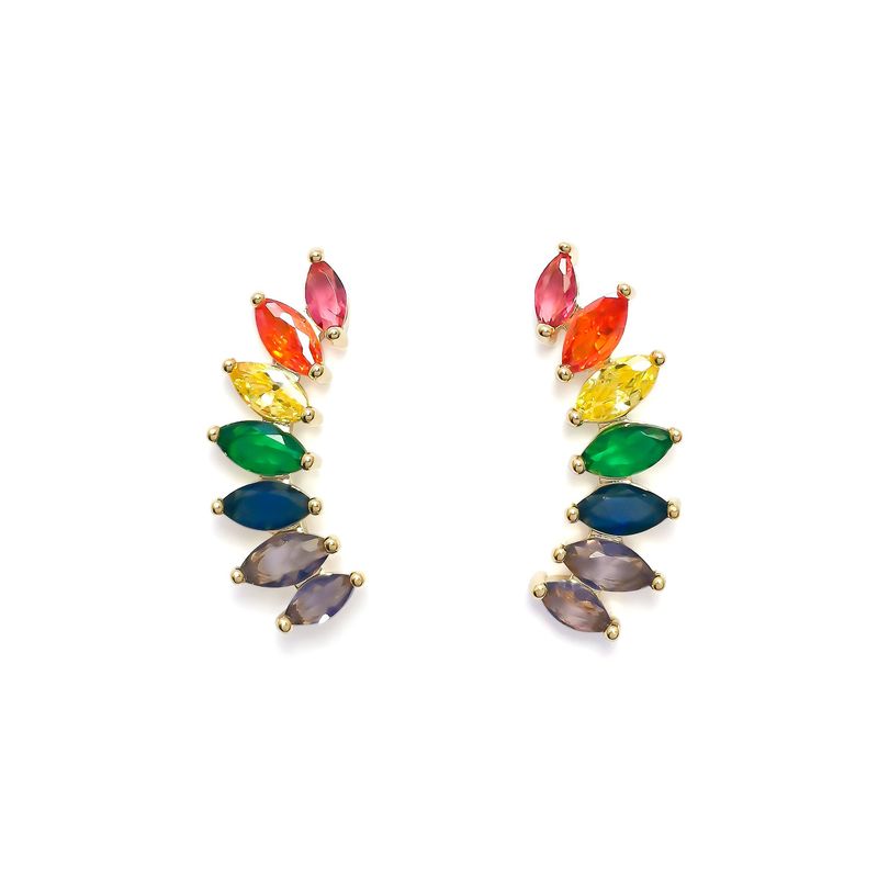 ANDREA COGGIOLA JOYAS - Aros Trepadores Circón Pepa Multicolor Enchapado Oro 18K