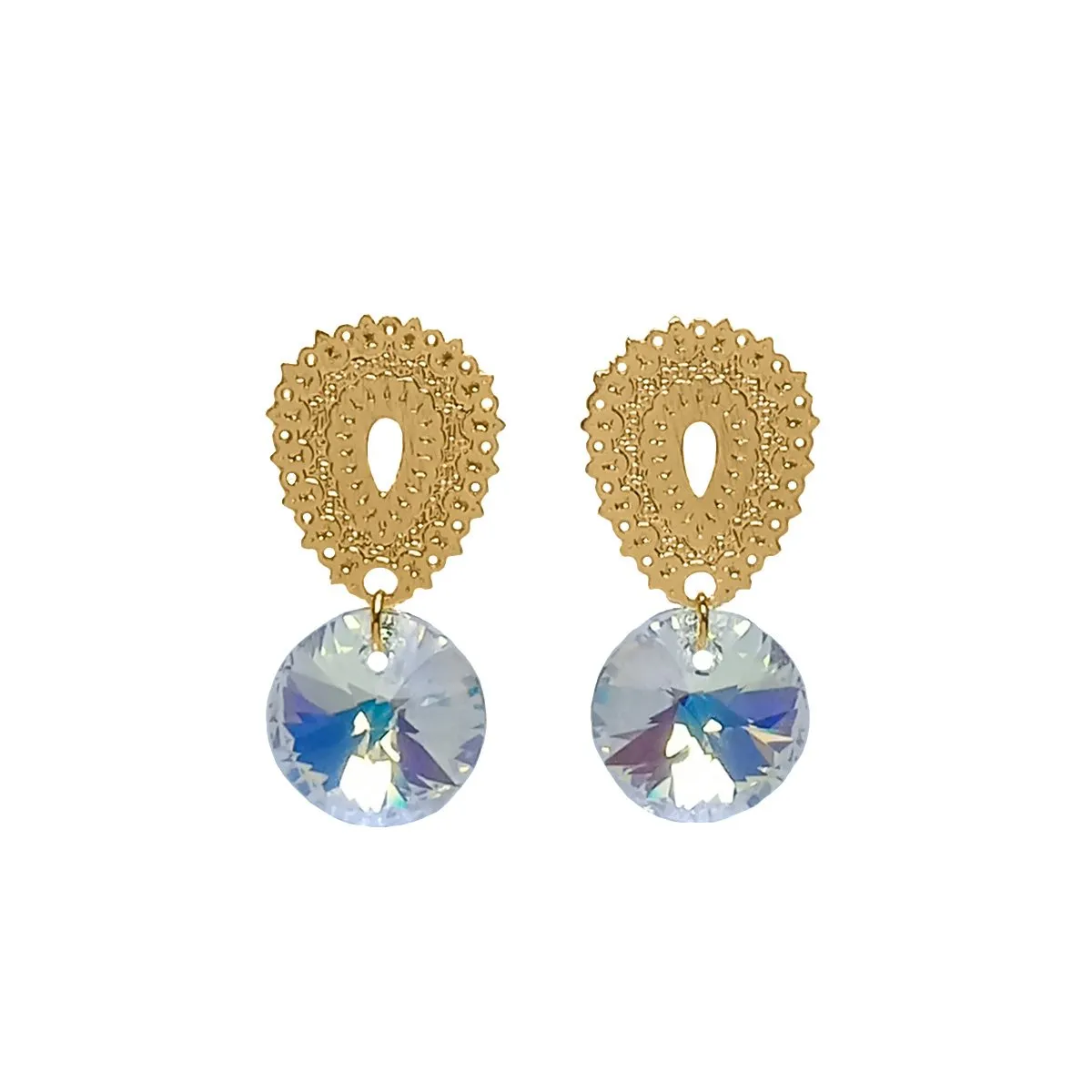 ANDREA COGGIOLA JOYAS - Aros Cristal Austriaco Aurore Boreale Colgante Enchapado Oro 18K