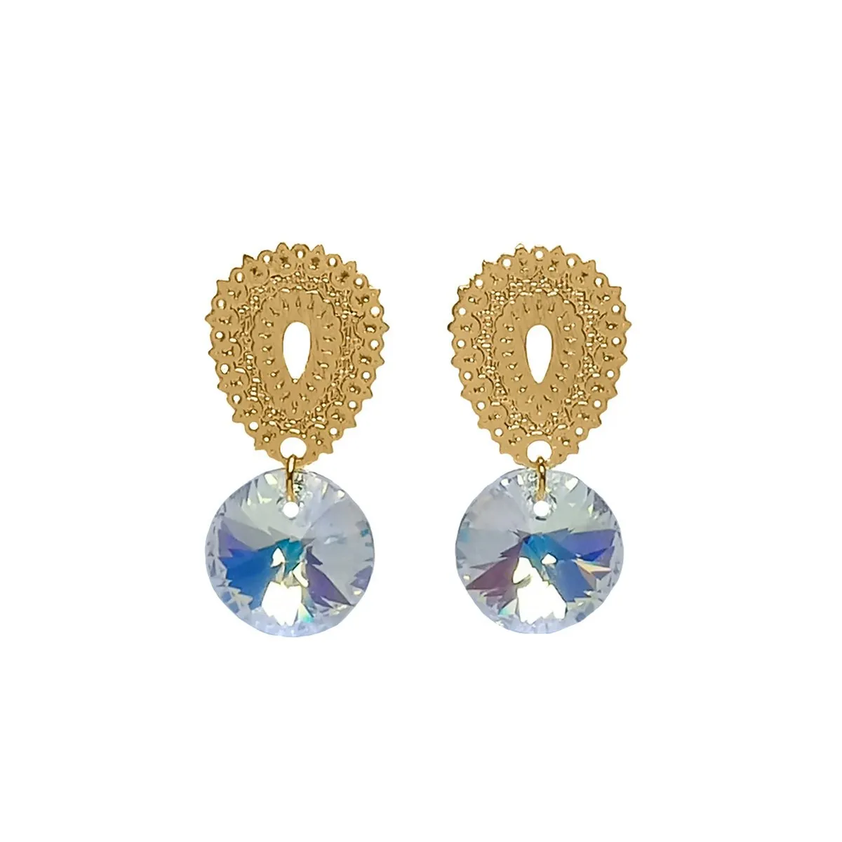 ANDREA COGGIOLA JOYAS - Aros Cristal Austriaco Aurore Boreale Colgante Enchapado Oro 18K