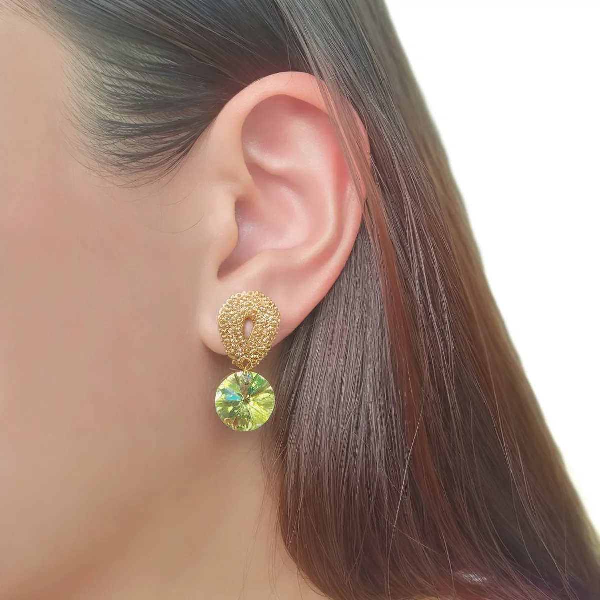 ANDREA COGGIOLA JOYAS - Aros Cristal Austriaco Aurore Boreale Colgante Enchapado Oro 18K