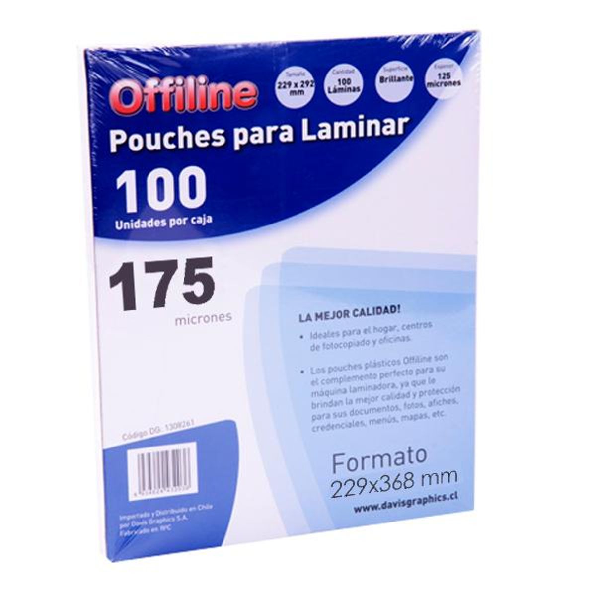 OFFILINE - Laminas Termolaminar / Pouches Tamaño Oficio 175 mic 100u OFFILINE