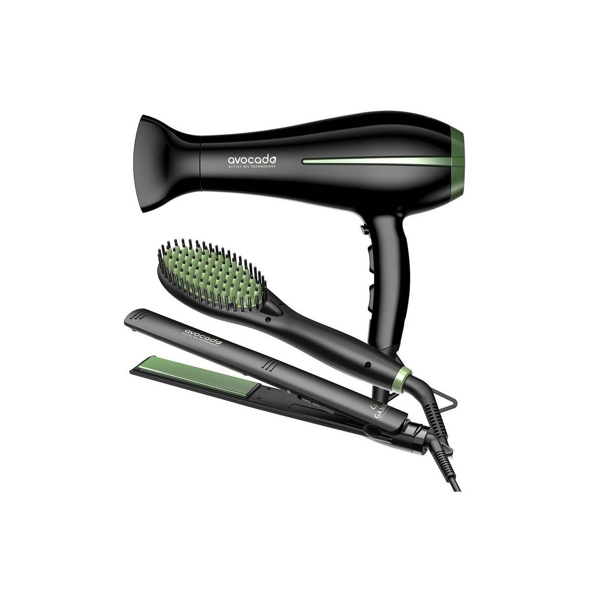 GAMA - Pack Triple  Gama Secador  Bora de Pelo  Alisador y Cepillo Avocado