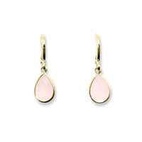 Aros Argollas Gota Calcedonia Rosada Enchapado Oro 18K