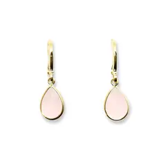 ANDREA COGGIOLA JOYAS - Aros Argollas Gota Calcedonia Rosada Enchapado Oro 18K