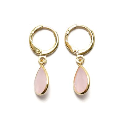 Imagen 2 del producto Aros Argollas Gota Calcedonia Rosada Enchapado Oro 18K