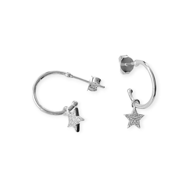 Aros Argolla Estrella Circon Colgante Plata Fina 925 Plateado TALLA UNICA