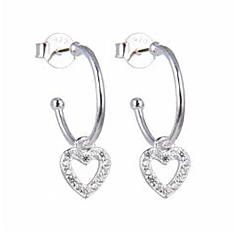 ANDREA COGGIOLA JOYAS - Aros Argolla Corazón Circón Colgante Plata Fina 925