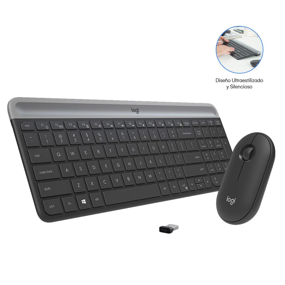 LOGITECH - Kit Teclado Y Mouse Inalambricos Slim MK470 Gris Logitech