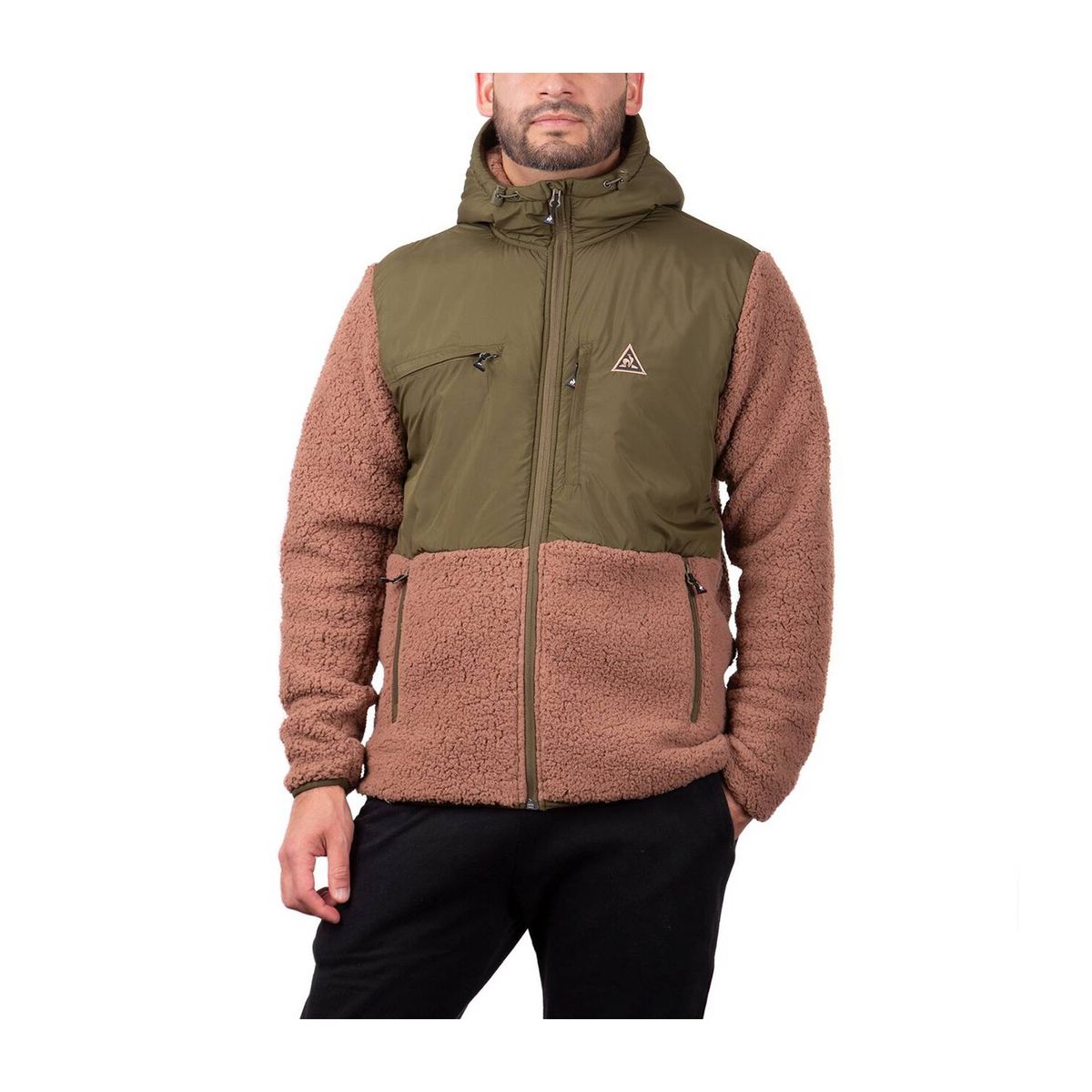 LE COQ SPORTIF - Chaqueta sherpa con gorro ch mont brulé café