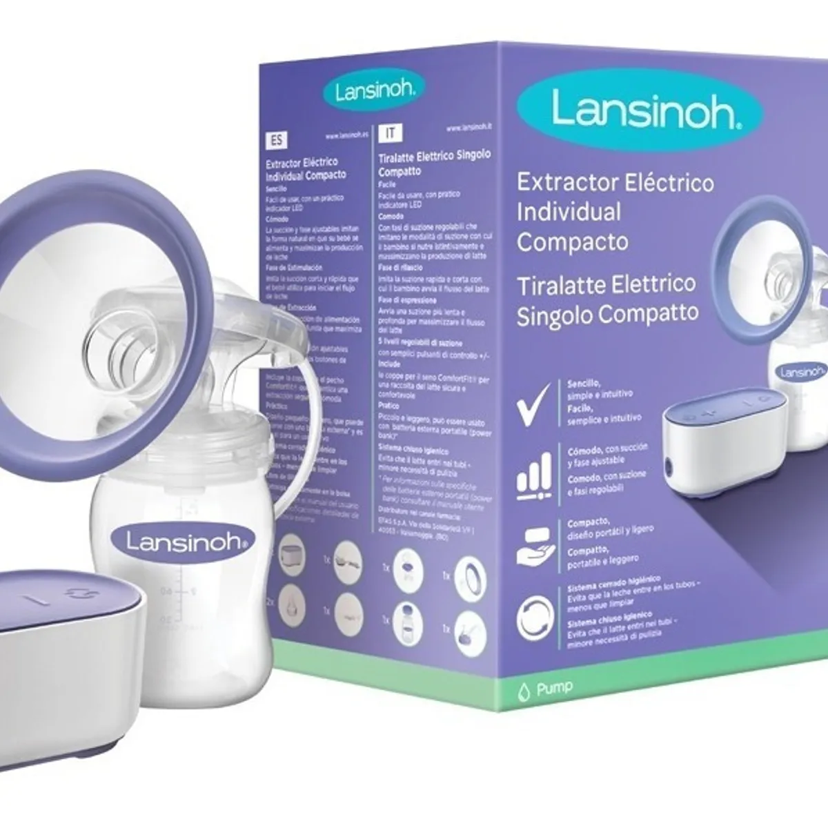 LANSINOH - Extractor de leche eléctrico compacto - single