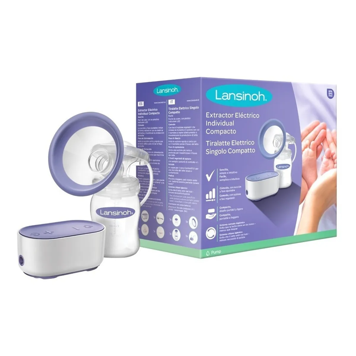 LANSINOH - Extractor de leche eléctrico compacto - single