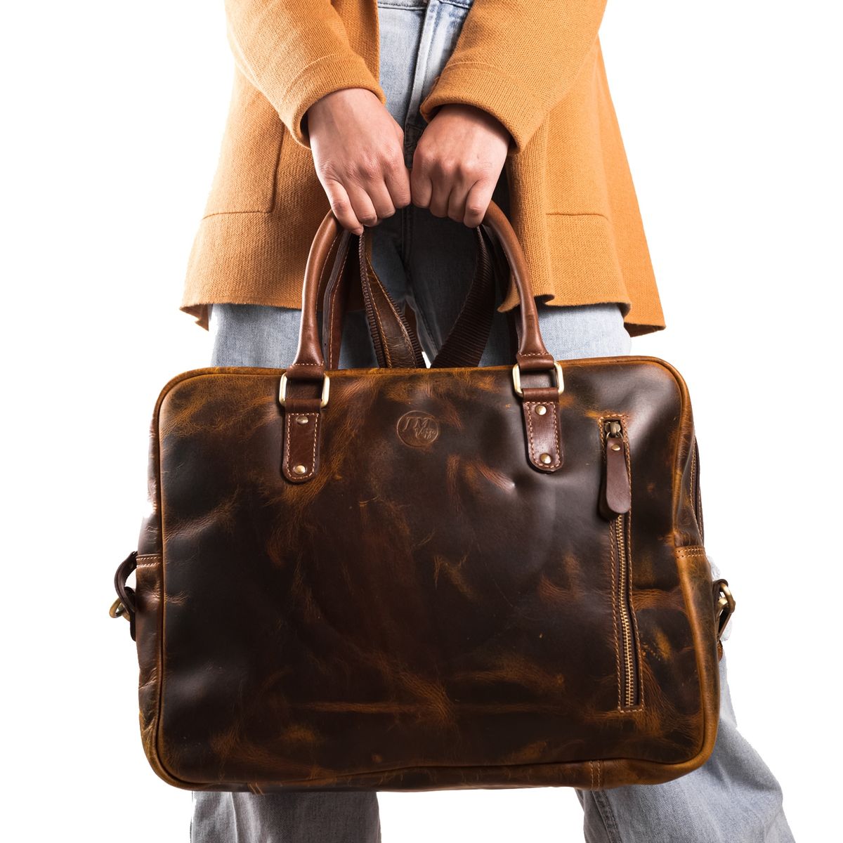 JM VINTAGE - Maletín unisex de cuero Agustin