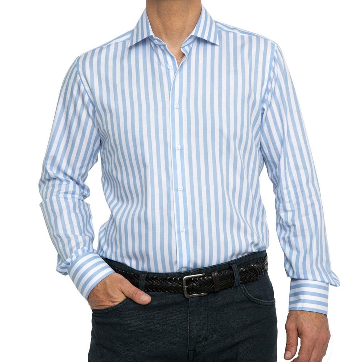 VANDINE - Camisa Texturada Listada Cuello Nova Etiqueta Negra VANDINE