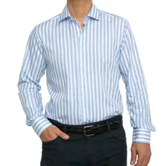 VANDINE - Camisa Texturada Listada Cuello Nova Etiqueta Negra