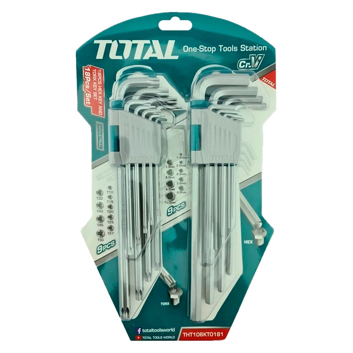 TOTAL TOOLS - Kit Juego De Llaves Allen Hexagonal Estrella 18 Pcs