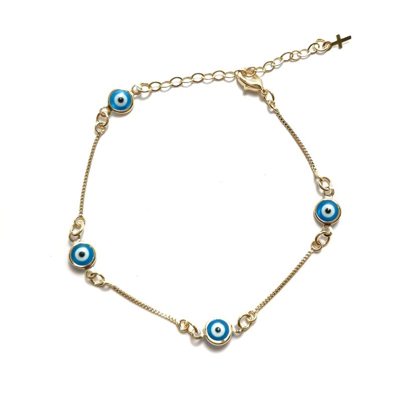 ANDREA COGGIOLA JOYAS - Pulsera 4 Ojos Turco 23cm Enchapado Oro 18K