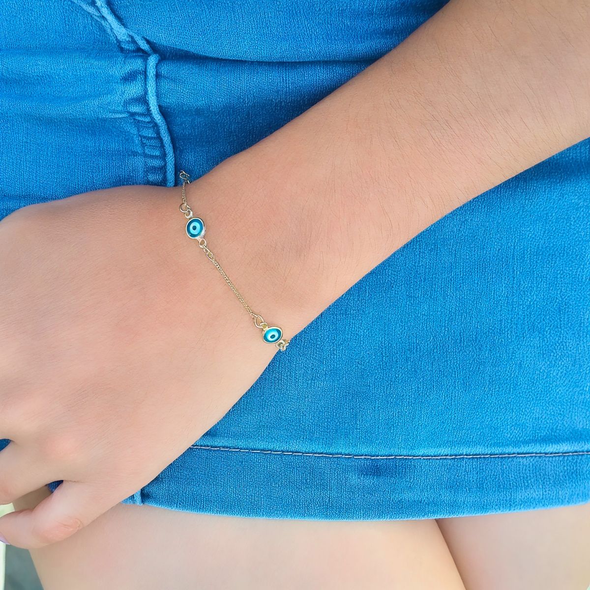 COGGIOLA - Pulsera 4 Ojos Turco 23cm Enchapado Oro 18K