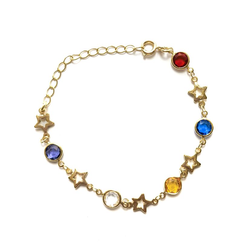 ANDREA COGGIOLA JOYAS - Pulsera 5 Cristales Colores 5 Estrellas Enchapado Oro 18K