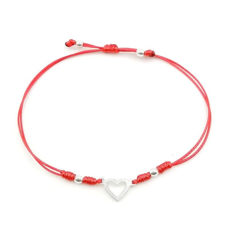 ANDREA COGGIOLA JOYAS - Pulsera Corazón Calado Plata Fina 925 Cordón Rojo