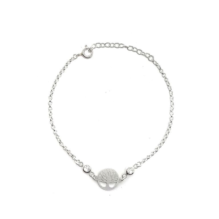 Pulsera Arbol De La Vida Circon Blanco Plata Fina 925 Plateado TALLA UNICA
