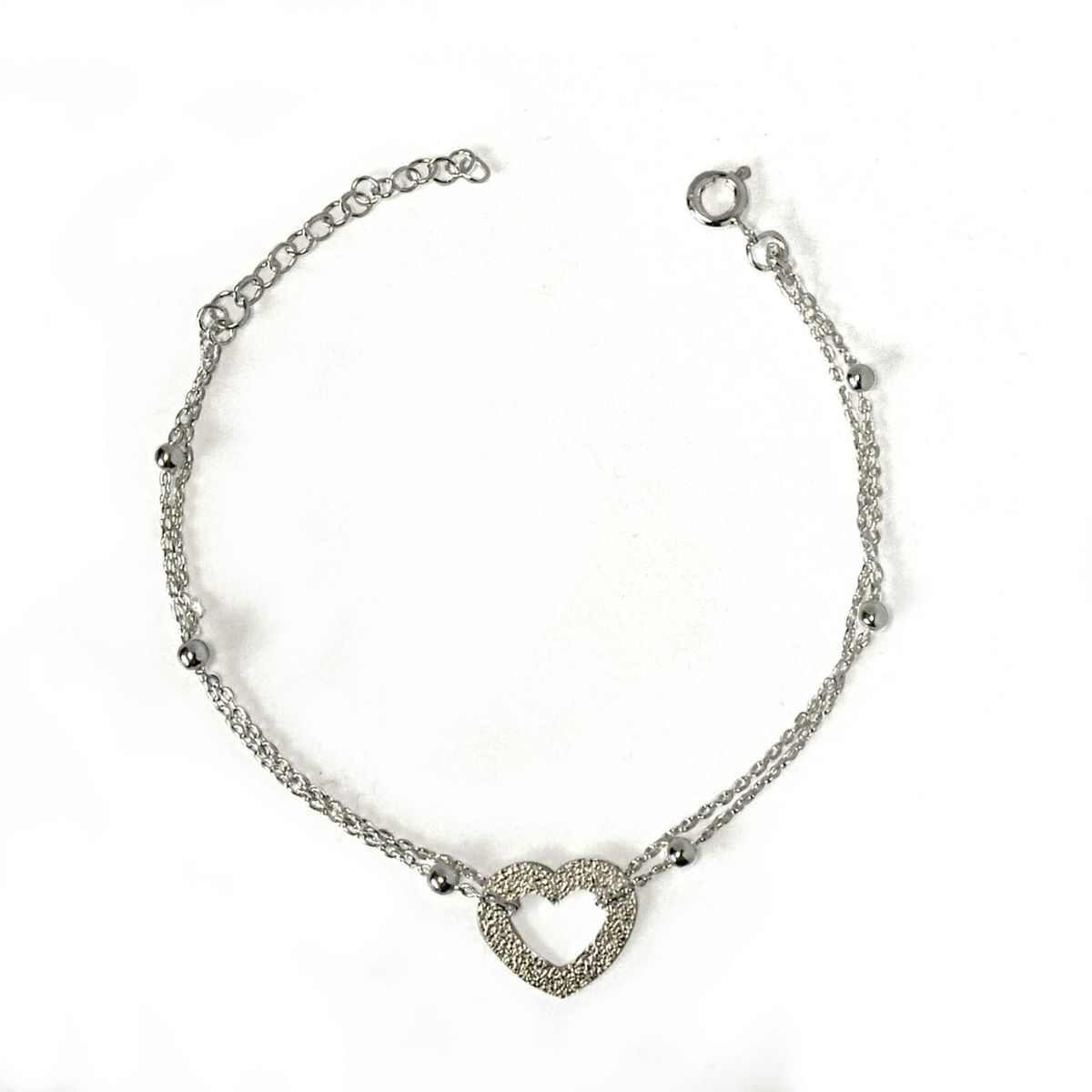 ANDREA COGGIOLA JOYAS - Pulsera Corazón Satinado Bolitas Plata Fina 925