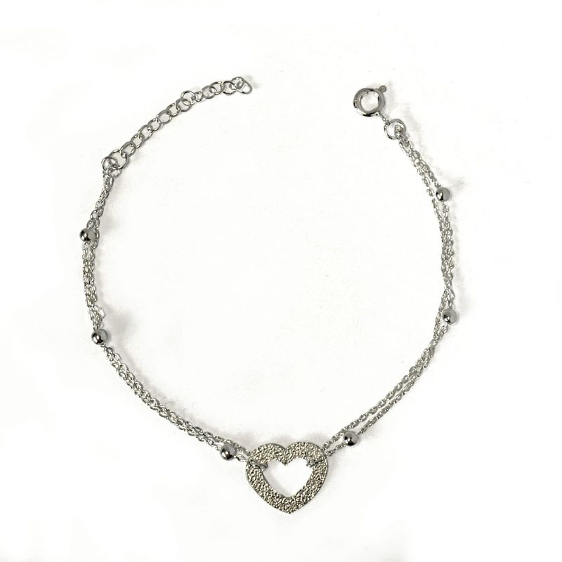 ANDREA COGGIOLA JOYAS - Pulsera Corazón Satinado Bolitas Plata Fina 925