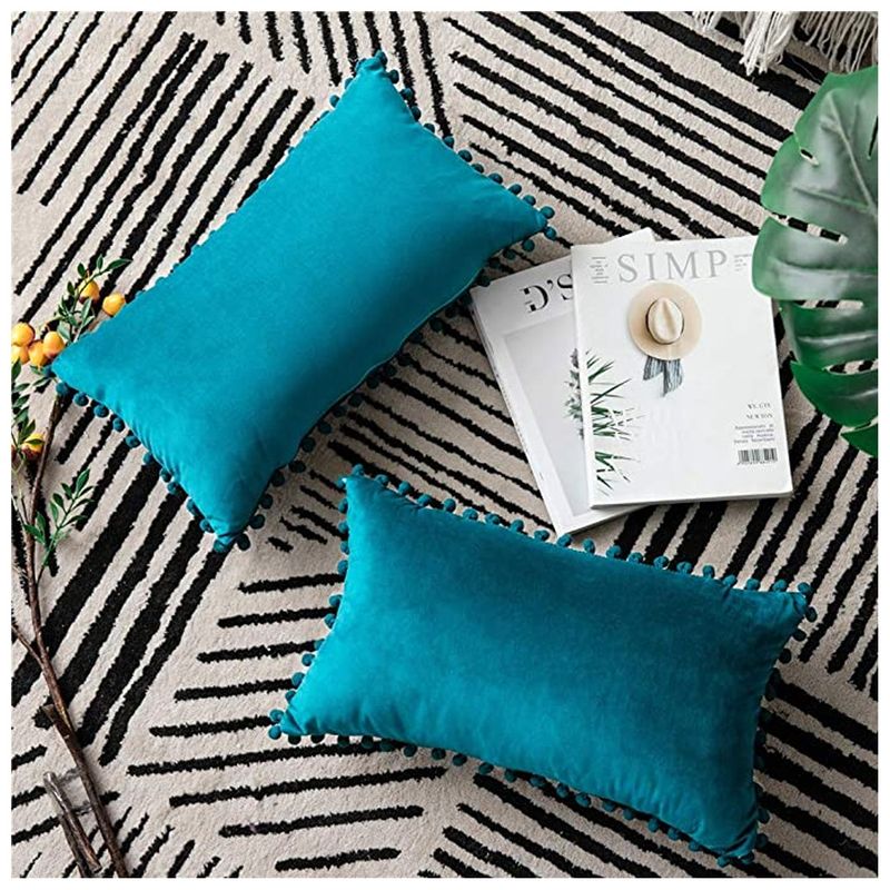 GENERICO - Pack 2 Unidades Fundas De Cojín Terciopelo Velvet Con Pompon 30X50.