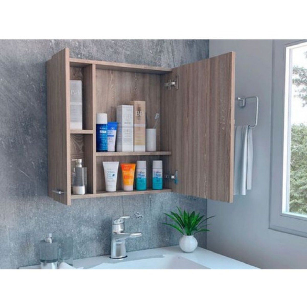 GENERICO - Botiquin Organizador Con Espejo 60*60 2 Puertas Cafe