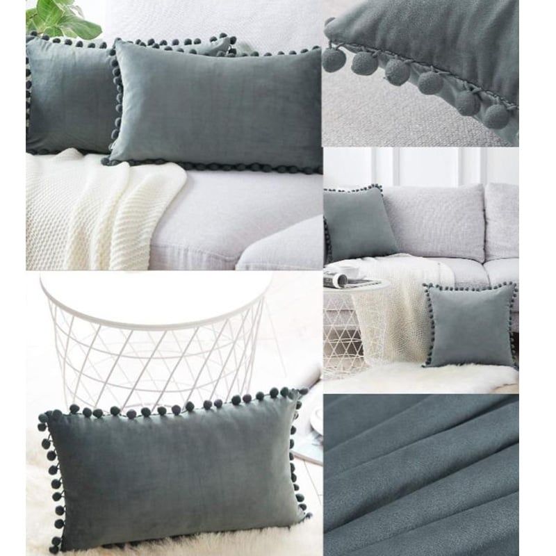 GENERICO - Pack 2 Unidades Fundas De Cojín Terciopelo Velvet Con Pompon 30X50