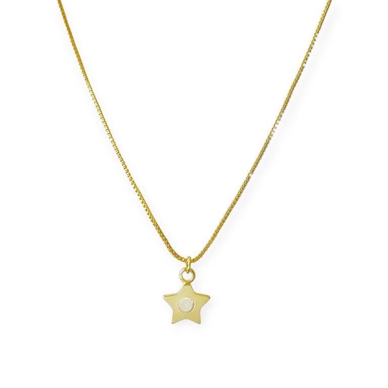 Collar Estrella Circon Blanco Enchapado Oro 18K 45cm Dorado TALLA UNICA