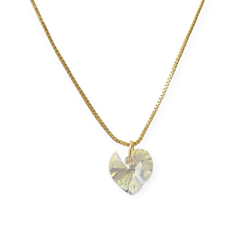 ANDREA COGGIOLA JOYAS - Collar Corazón Cristal Austriaco Aurora Boreal Enchapado Oro 18K 45CM