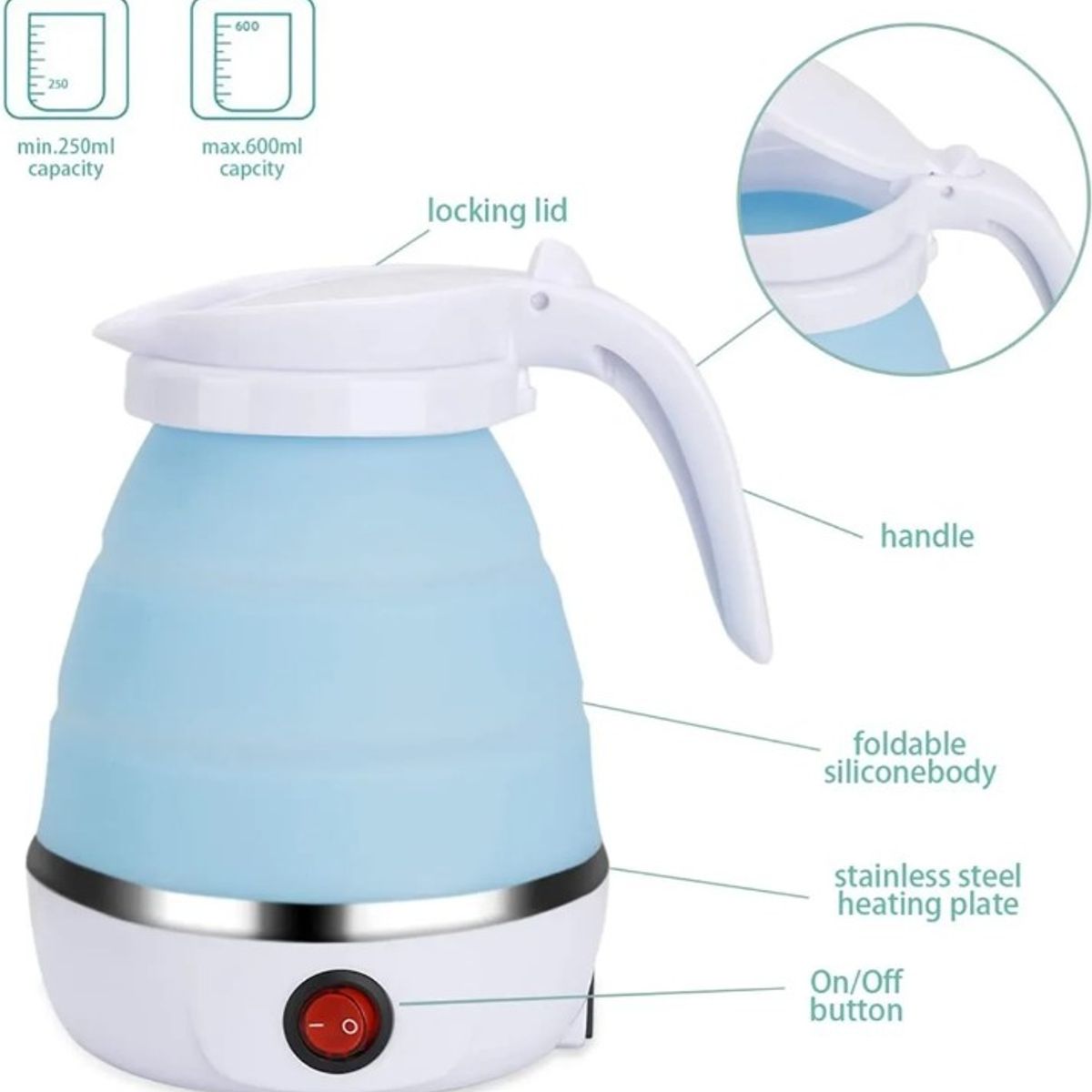 GENERICO - Hervidor Electrico Portatil Mini Plegable Viajes 600 Ml