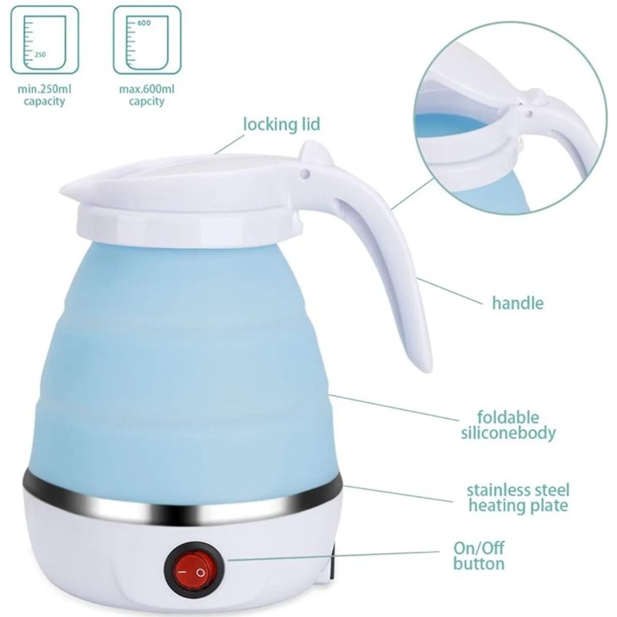 GENERICO - Hervidor Electrico Portatil Mini Plegable Viajes 600 Ml