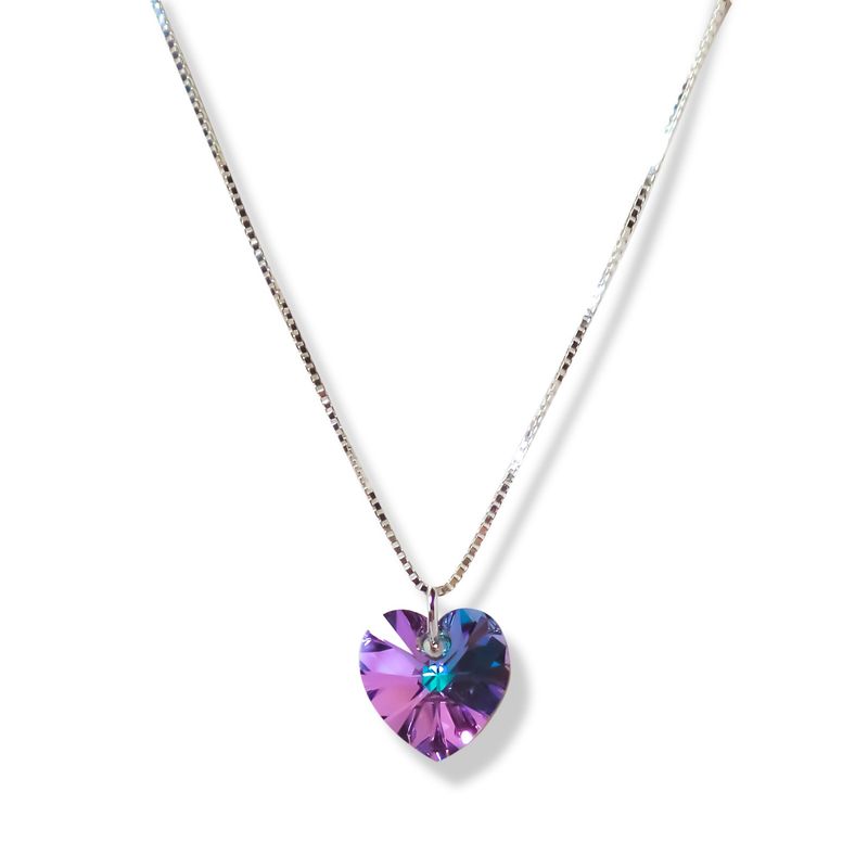 ANDREA COGGIOLA JOYAS - Collar Corazón Cristal Austríaco Vitrail Claro Plata Fina 925