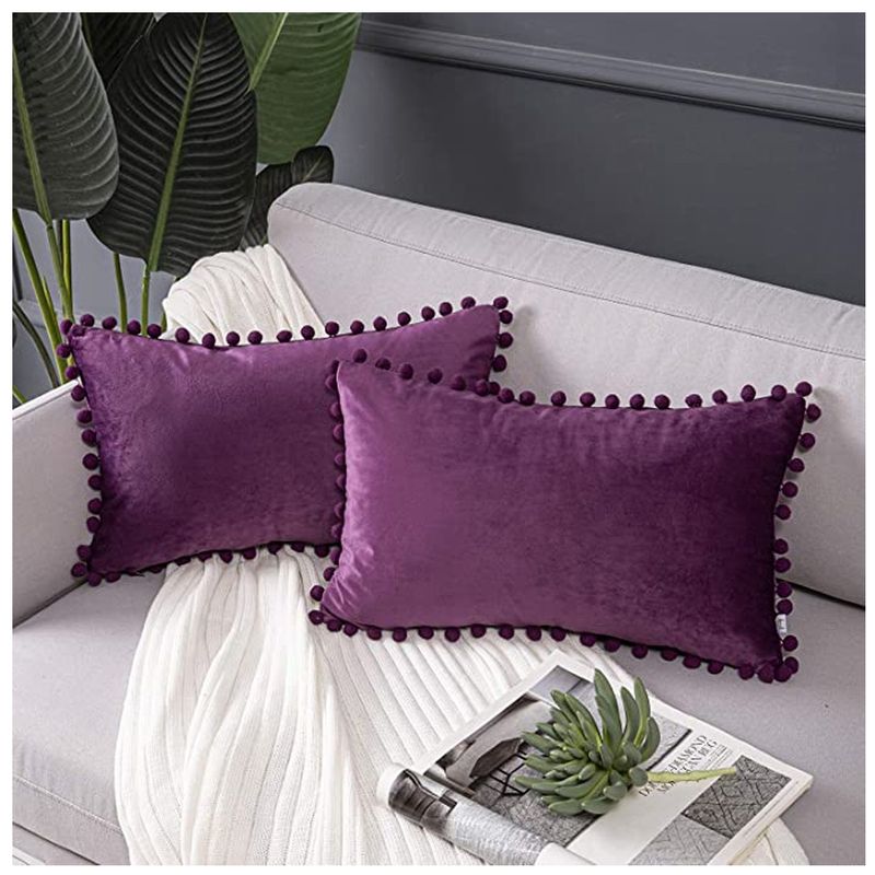 GENERICO - Pack 2 Unidades Fundas De Cojín Terciopelo Velvet Con Pompon 30X50.
