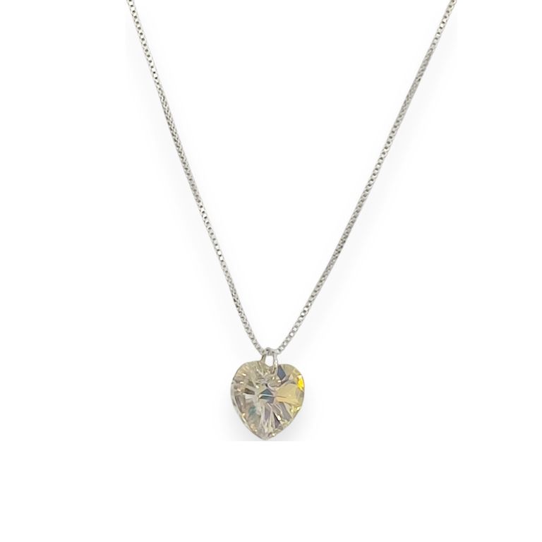 Collar Corazon Cristal austriaco Aurore Boreale Plata Fina 925 45cm Plateado TALLA UNICA