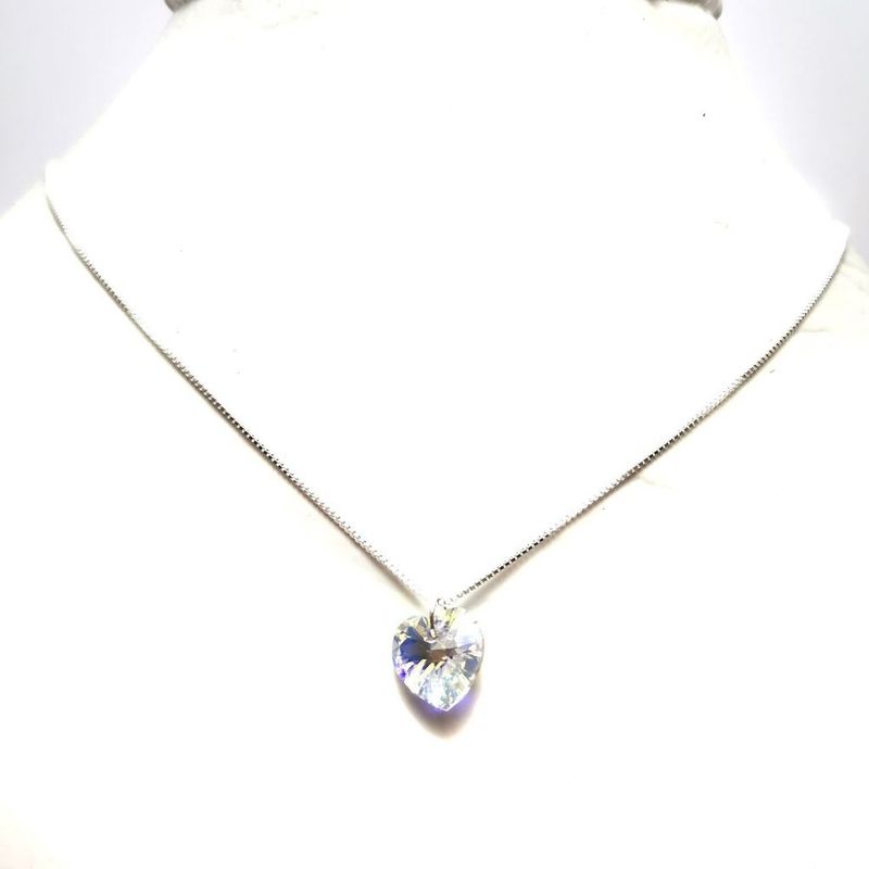 ANDREA COGGIOLA JOYAS - Collar Corazón Cristal austriaco Aurore Boreale Plata Fina 925 45cm