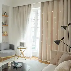 GENERICO - Cortinas Blackout con agujero estrella y Visillo integrado - Beige.