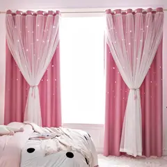 GENERICO - Cortinas Blackout con agujero estrella y Visillo integrado - Rosado