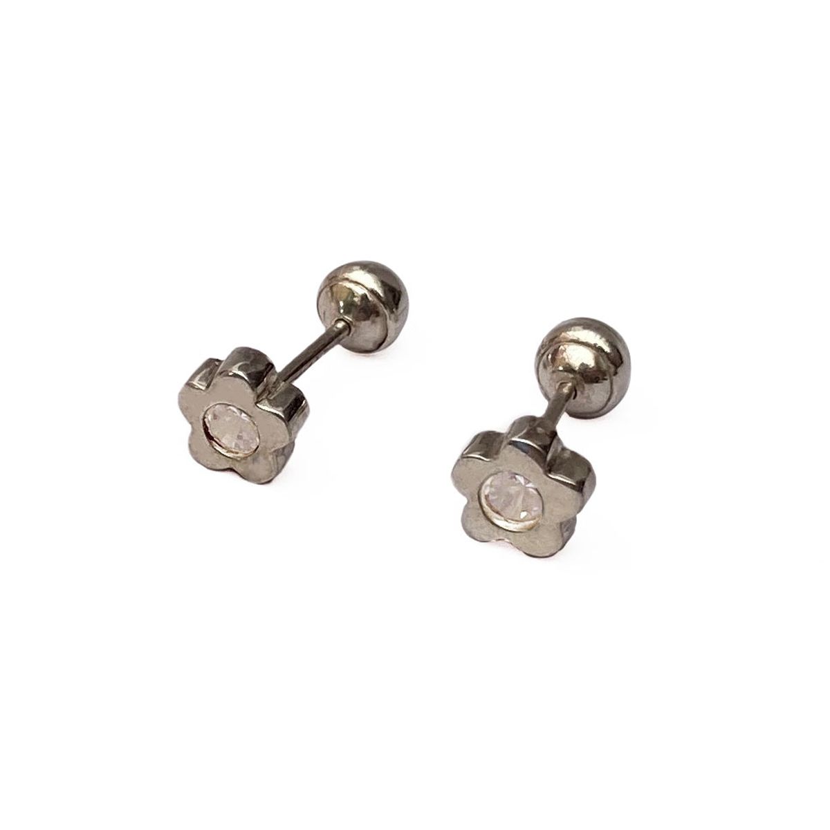 AMKALE - Aros Niña Flor Plata y Circon