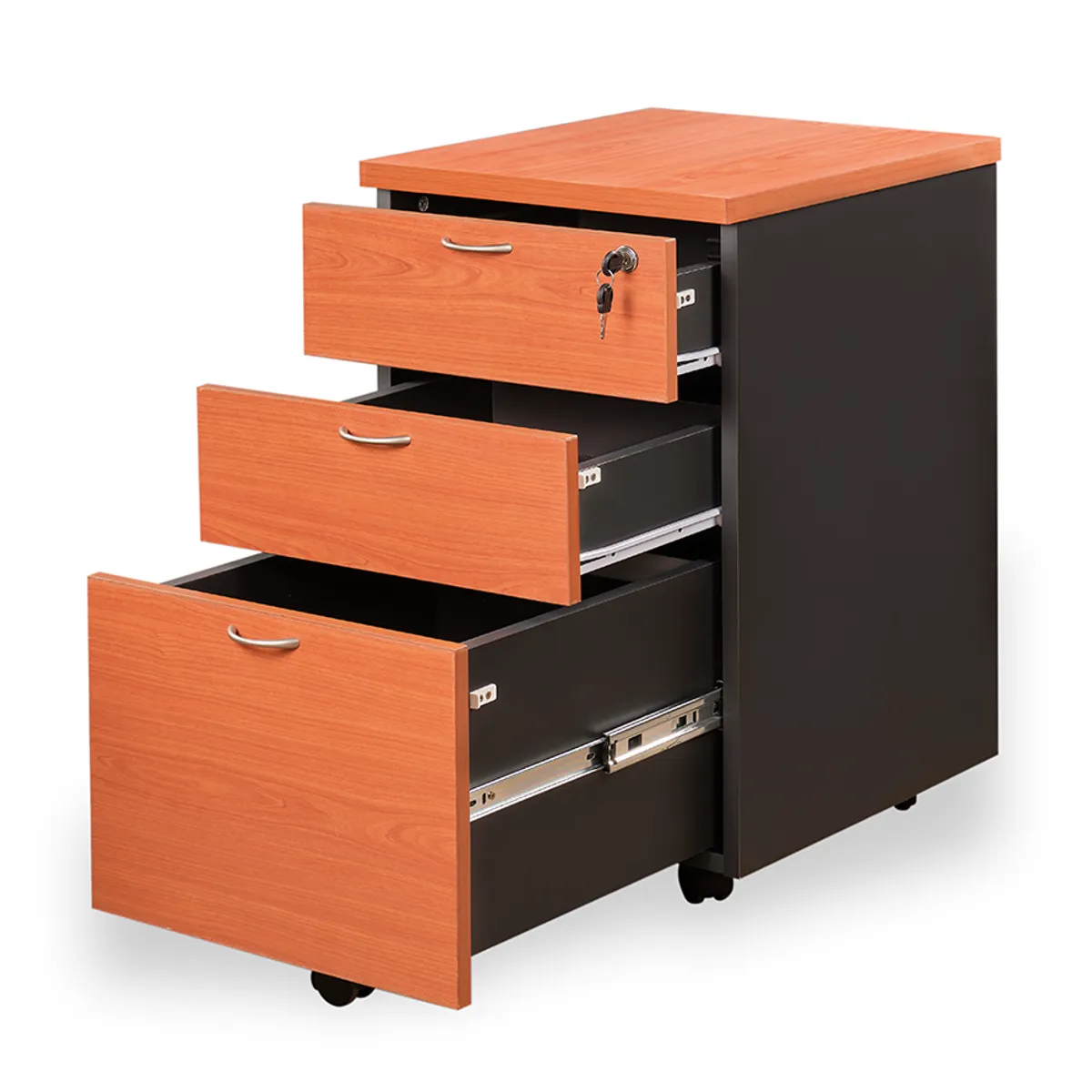 GENERICO - Cajonera con Ruedas y Llave para 3 Cajones. Melamina Alta Densidad