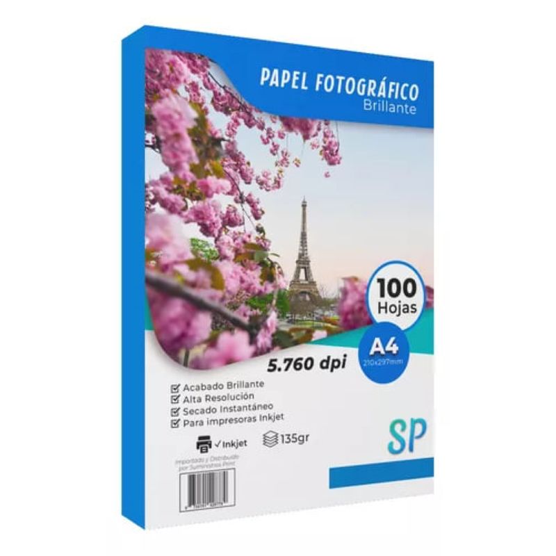 GENERICO - Papel Fotográfico A4 Glossy 135 g Alto Brillo X 100 Hojas