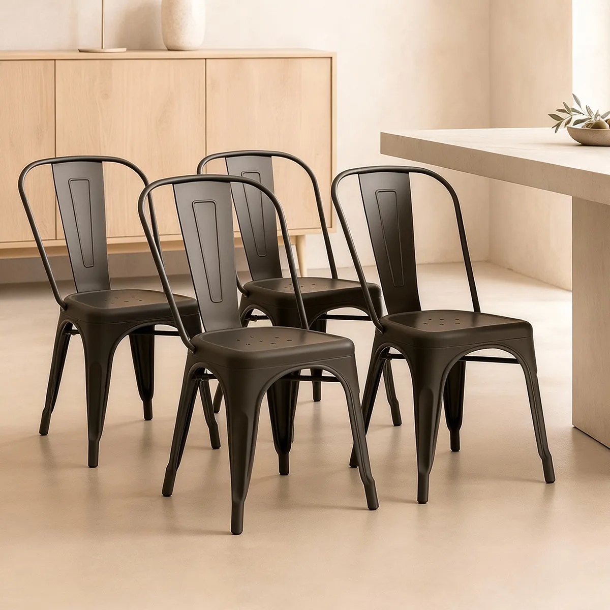 VENHOOUSE - Pack 4 Sillas Diseño Tolix Negro